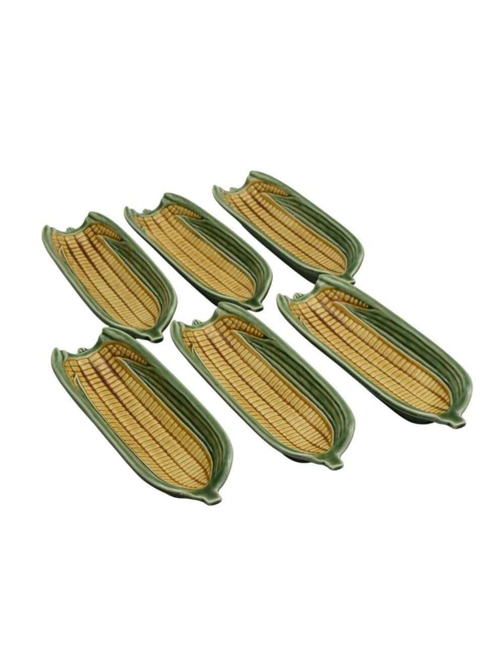 6 Bordallo Pinheiro Corn On The Cob Plates Portugal Ceramic Majalica Vintage